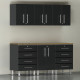 Black Modular 7 Piece Garage Cabinet Kit with Bamboo Worktop Black Modular 7 Piece Garage Cabinet Kit with Bamboo Worktop