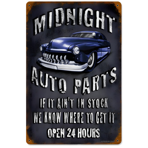 Midnight Auto Parts Metal Sign - 12" x 18"