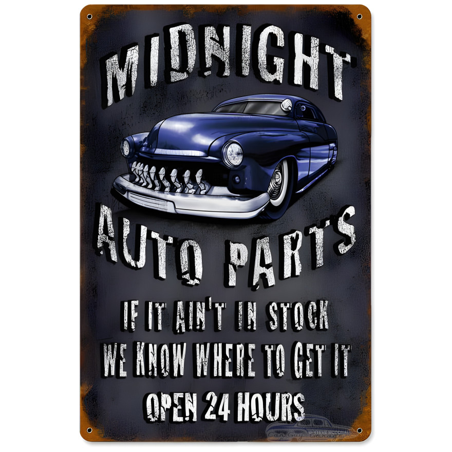 Midnight Auto Parts Metal Sign - 12" x 18"