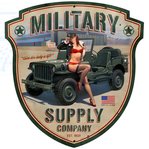 Military Supply Shield Metal Sign - 15" x 16"