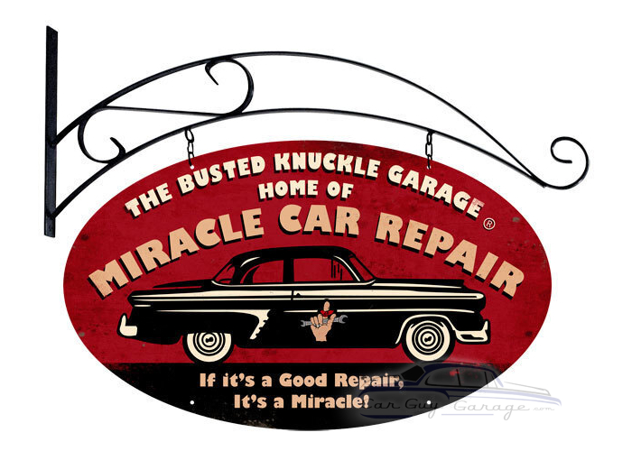 Miracle Car Repair Metal Sign - 24" x 14" Double Sided Oval with Hanging Bracket