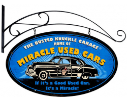 Miracle Used Cars Metal Sign - 24" x 14" Double Sided Oval with Hanging Bracket
