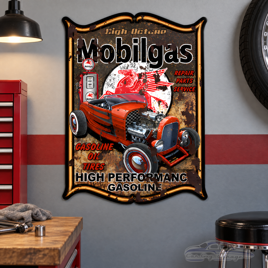 Vintage Mobilgas High Performance Metal Sign - 24" x 33"