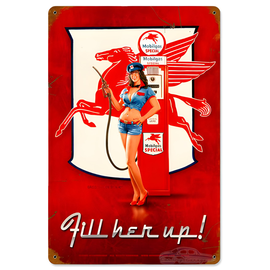 Mobilgas Fill Up Metal Sign - 12" x 18"