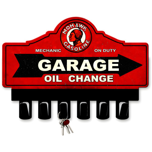 Mohawk Gasoline Key Hanger Metal Sign - 14" x 10"
