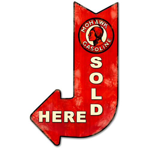 Mohawk Gasoline Sold Here Arrow Metal Sign - 15" x 24"