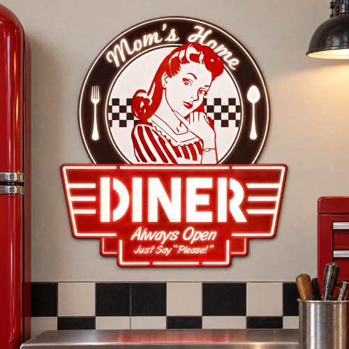 Mom's Home Diner Metal Kitchen Sign - 15" x 17"