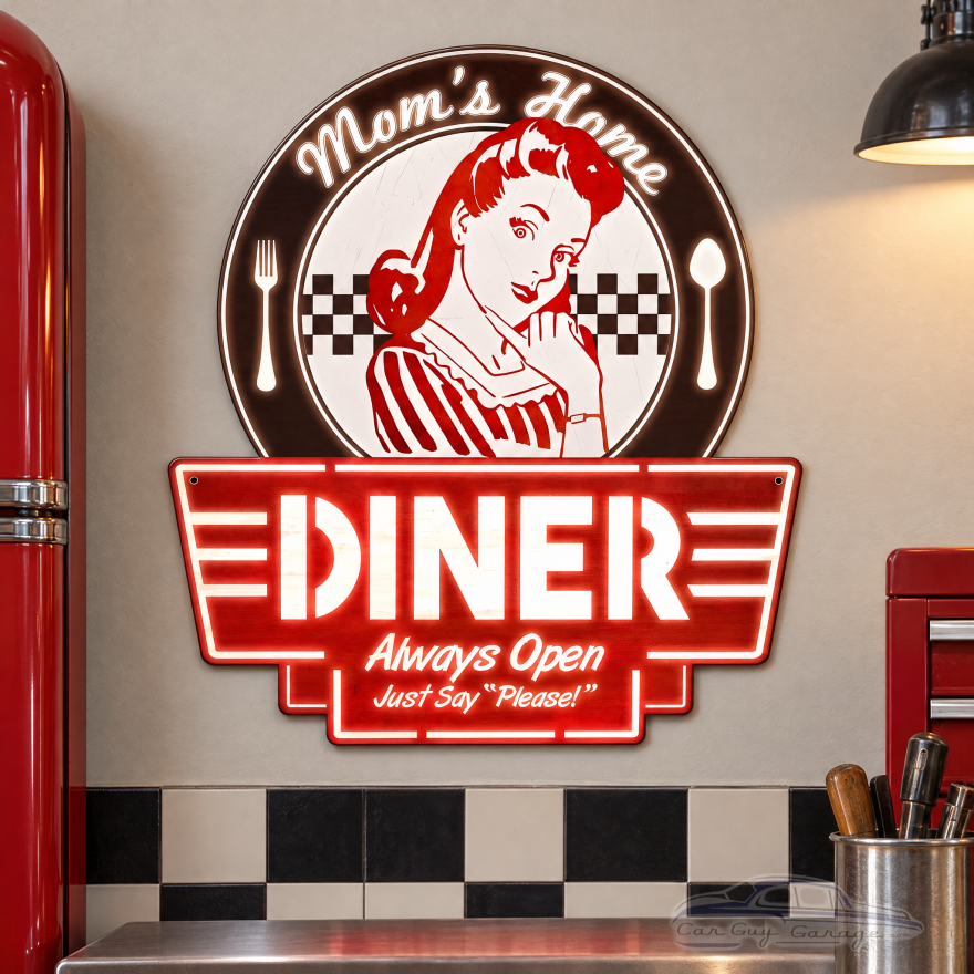 Mom's Home Diner Metal Kitchen Sign - 15" x 17"