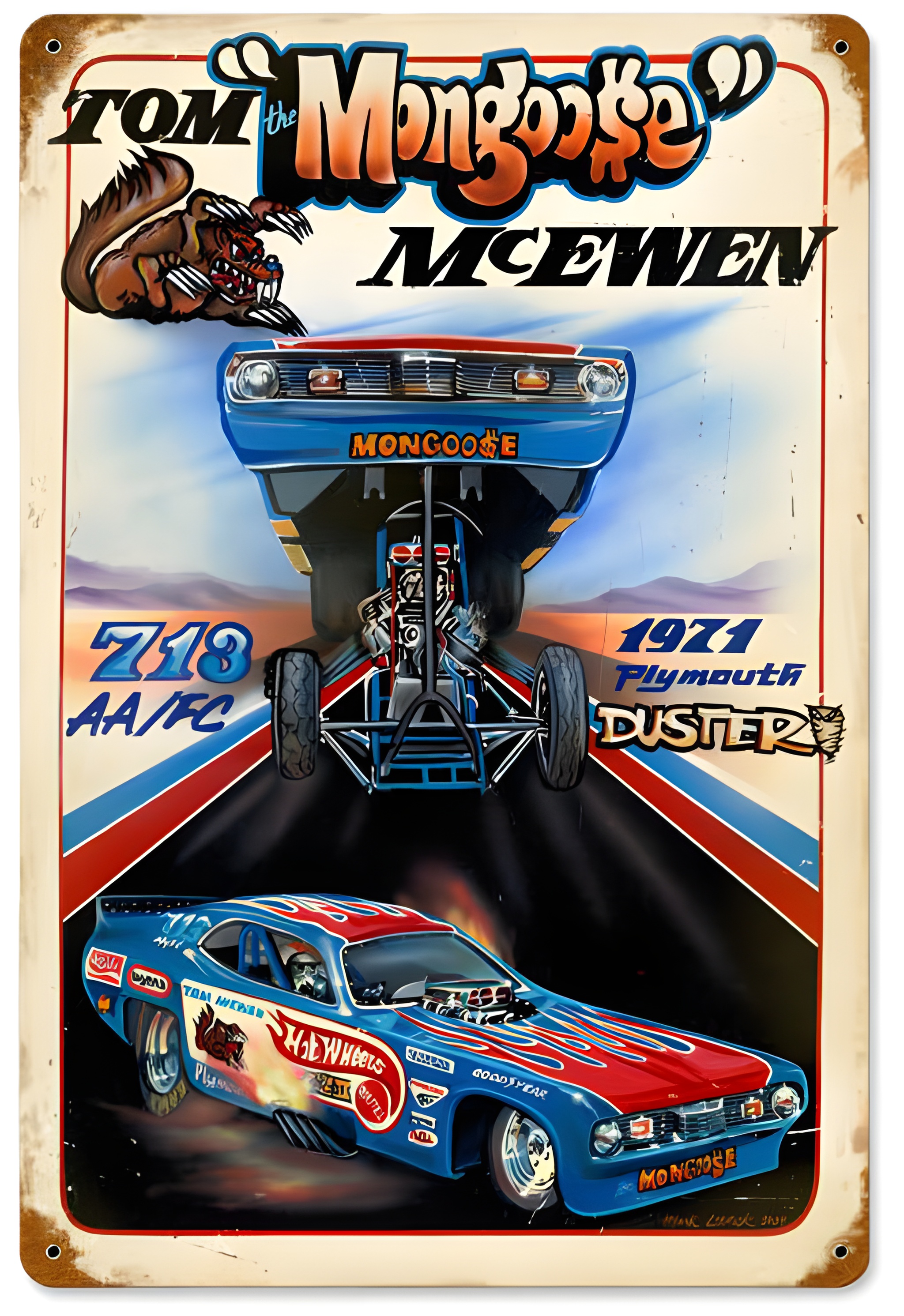 MAN DOM マンダム　ポスター　汽車 Hot Wheels Plymouth Duster Metal Sign - Mongoose