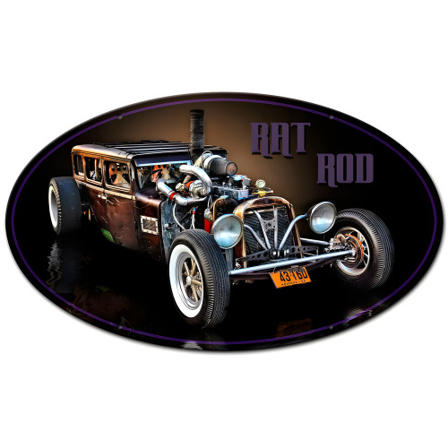 Montana Rat Rod Oval Metal Sign - 24" x 14"