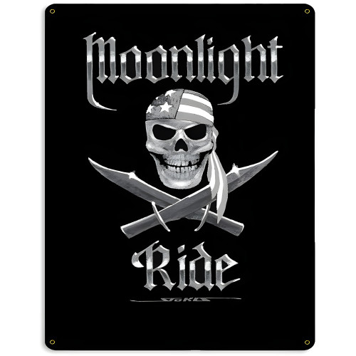 Moonlight Ride BW Metal Sign - 15" x 12"