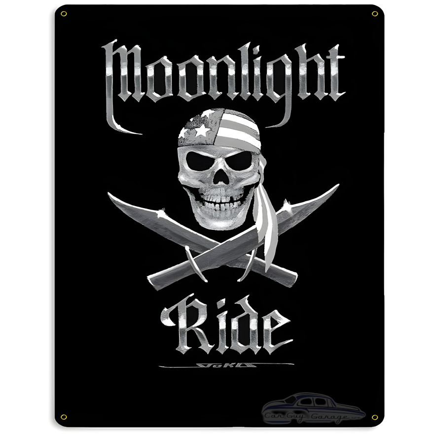 Moonlight Ride BW Metal Sign - 15" x 12"