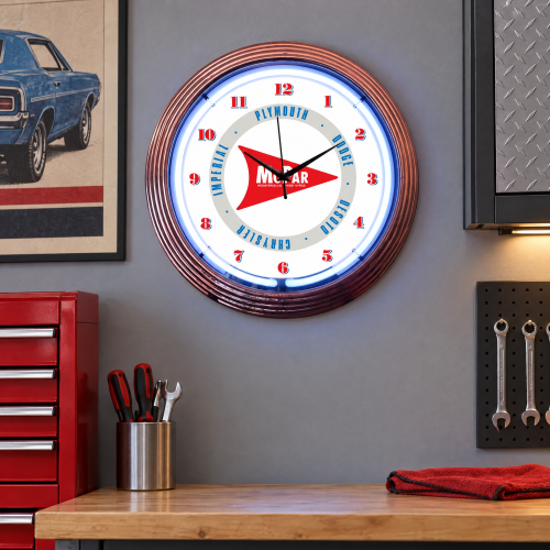 Mopar Neon Clock - 15 Inch Arrow Blue Garage Wall Clock