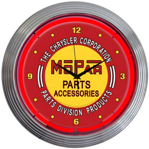 Chrysler Mopar Parts & Accessories Red Neon Wall Clock - 15" Round