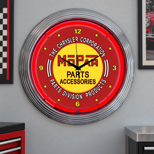 Mopar Neon Clock - Chrysler Parts Red 15 Inch Wall Clock