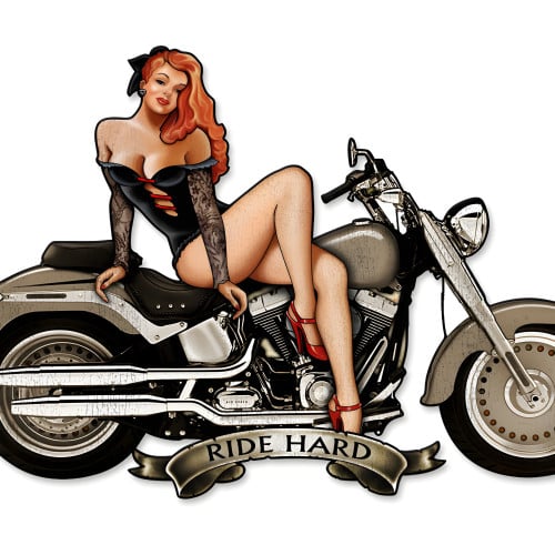 Motorcycle Girl Metal Sign - 18" x 12"