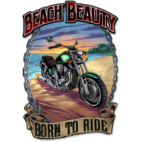Motorcycle on the Beach Metal Sign - 12" x 18" Custom Shape