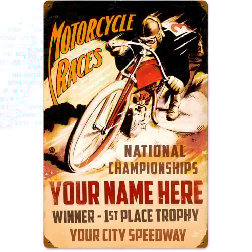 Motorcycle Races Metal Sign - 16" x 24"