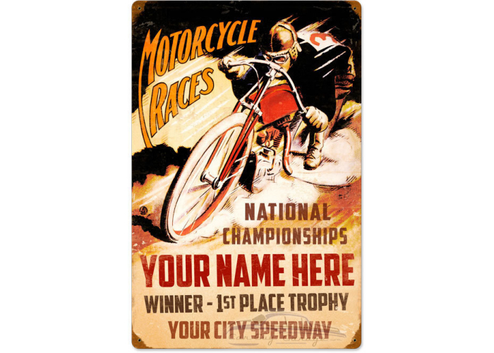 Motorcycle Races Metal Sign - 16" x 24"