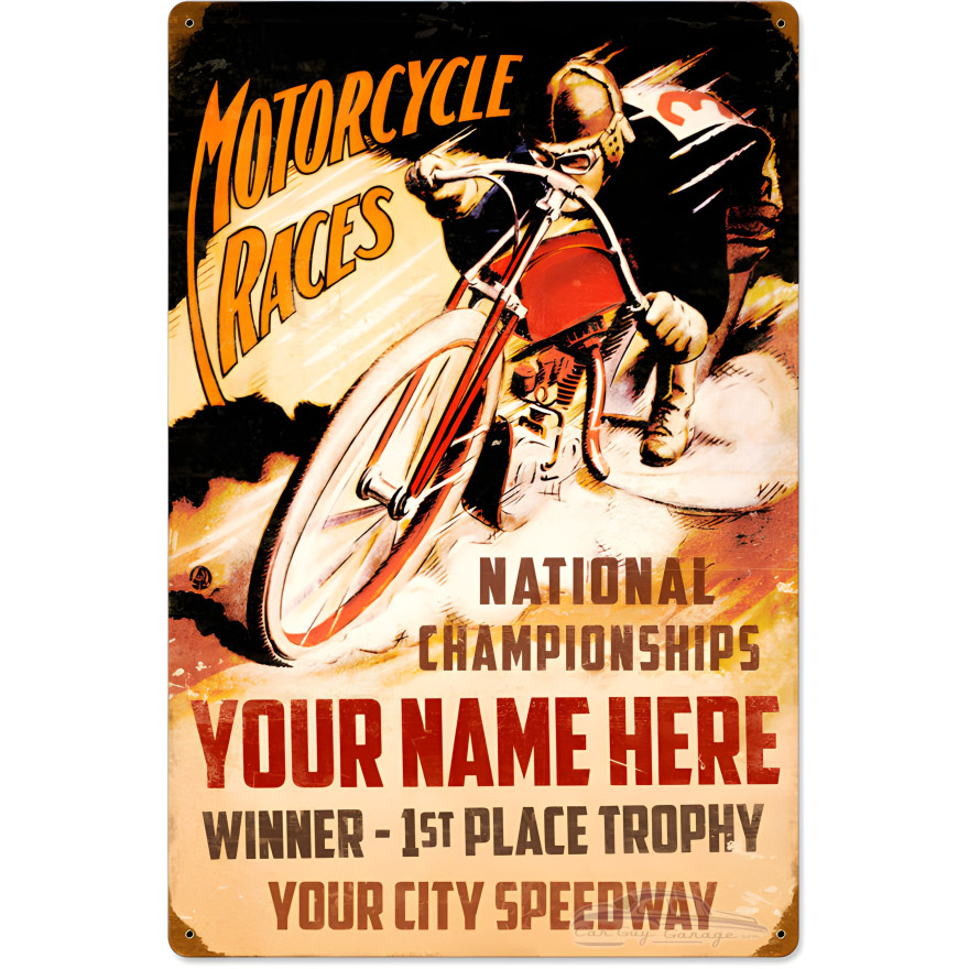 Motorcycle Races Metal Sign - 16" x 24"
