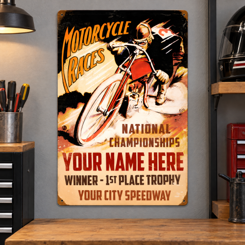 Personalized Motorcycle Races Metal Sign - 16" x 24"