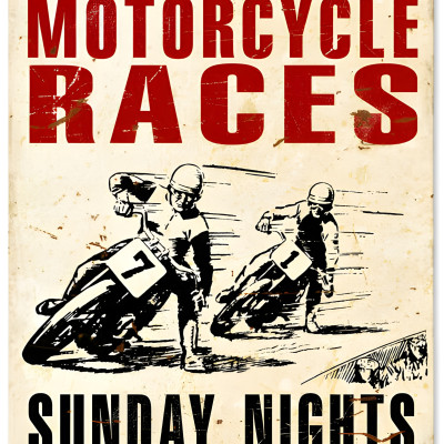 Motorcycle Metal Sign - Vintage Races Art
