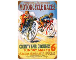Motorcycle Races Metal Sign - 12" x 18"
