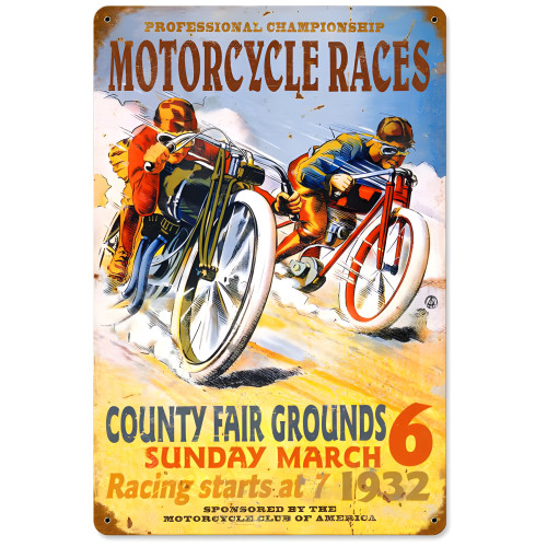 Motorcycle Races Metal Sign - 12" x 18"