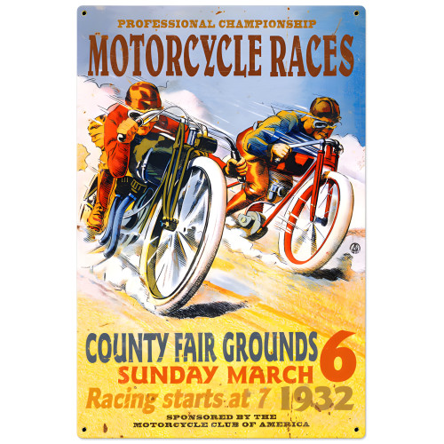 Motorcycle Races Metal Sign - 24" x 36"