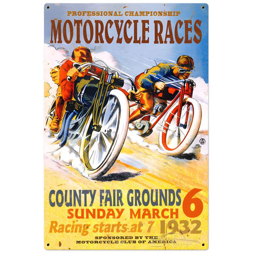 Motorcycle Races Metal Sign - 24" x 36"