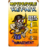 Motorcycle Repair Shop Rules Metal Sign - 16" x 24"
