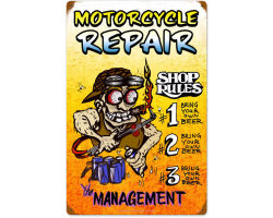 Motorcycle Repair Shop Rules Metal Sign - 16" x 24"