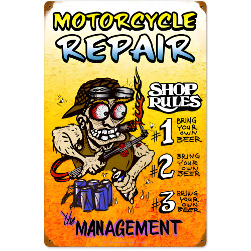Motorcycle Repair Shop Rules Metal Sign - 16" x 24"