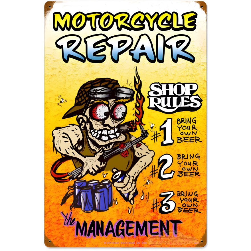 Motorcycle Repair Shop Rules Metal Sign - 16" x 24"