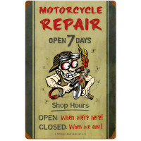 Motorcycle Repair Shop Hours Metal Sign - 16" x 24"