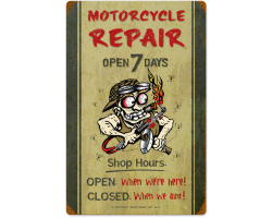 Motorcycle Repair Shop Hours Metal Sign