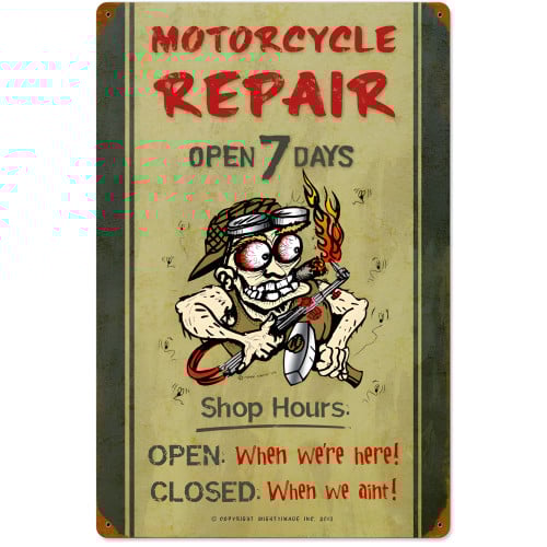 Motorcycle Repair Shop Hours Metal Sign - 16" x 24"