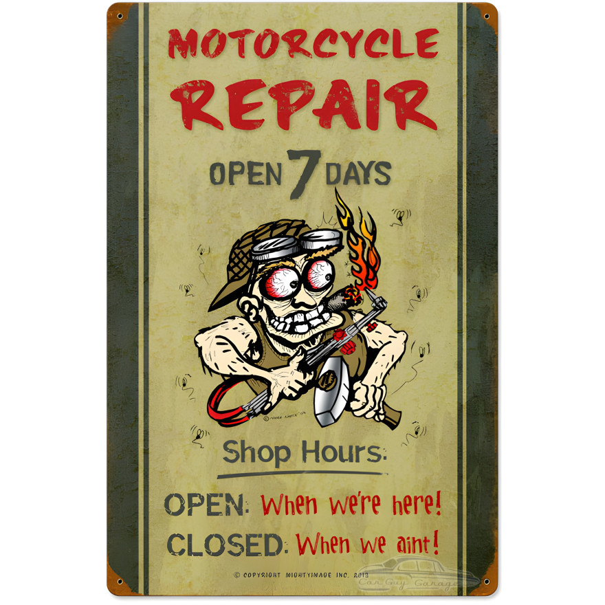 Motorcycle Repair Shop Hours Metal Sign - 16" x 24"