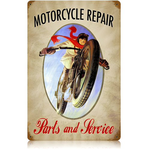 Motorcycle Repair Metal Sign - 18" x 12"
