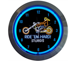 Motorcycle Ride Em Hard Sturgis Neon Clock
