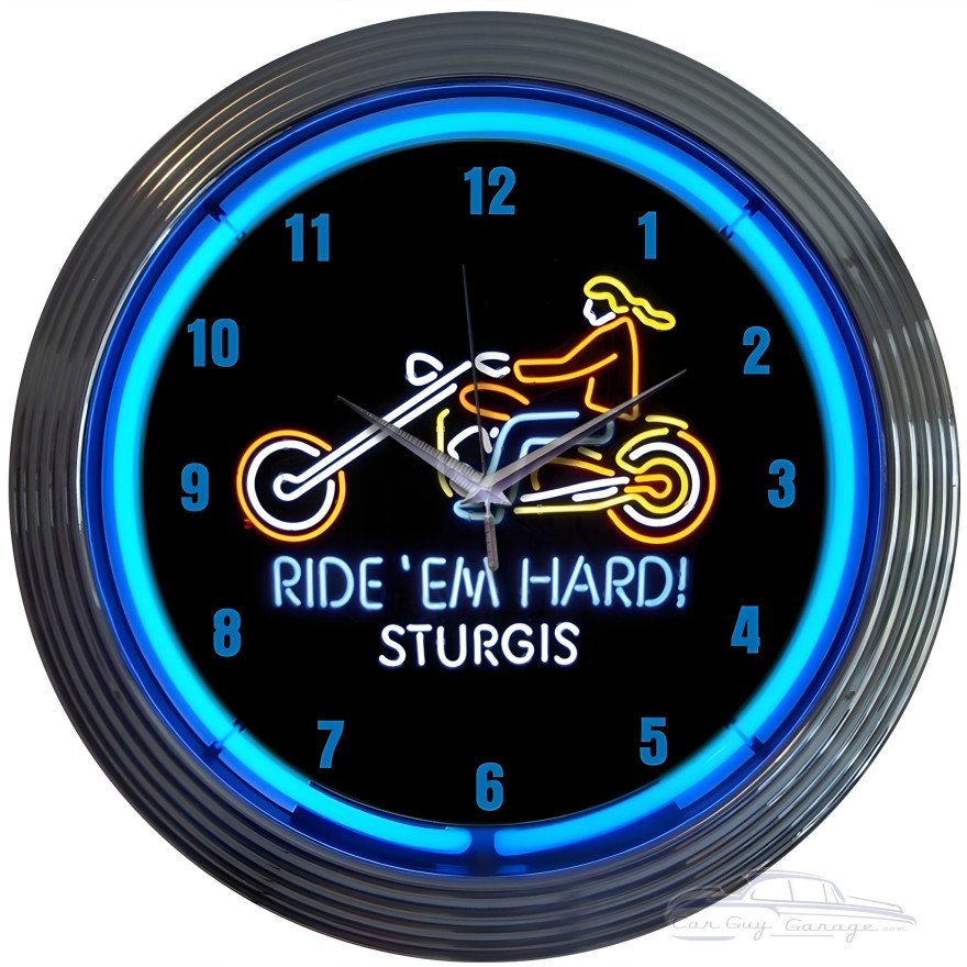 Motorcycle Ride Em Hard Sturgis Neon Clock Motorcycle Ride Em Hard Sturgis Neon Clock