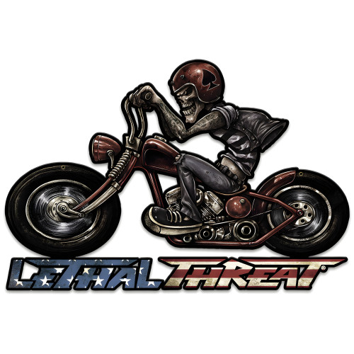 Motorcycle Skull Left Metal Sign - 24" x 16"