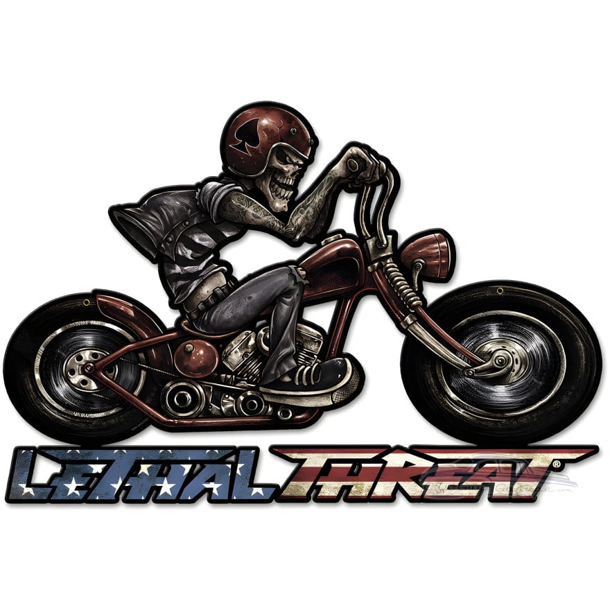 Motorcycle Skull Right Metal Sign - 24" x 16"