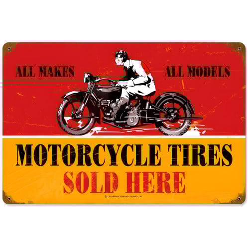 Motorcycle Tires Metal Sign - 18" x 12"