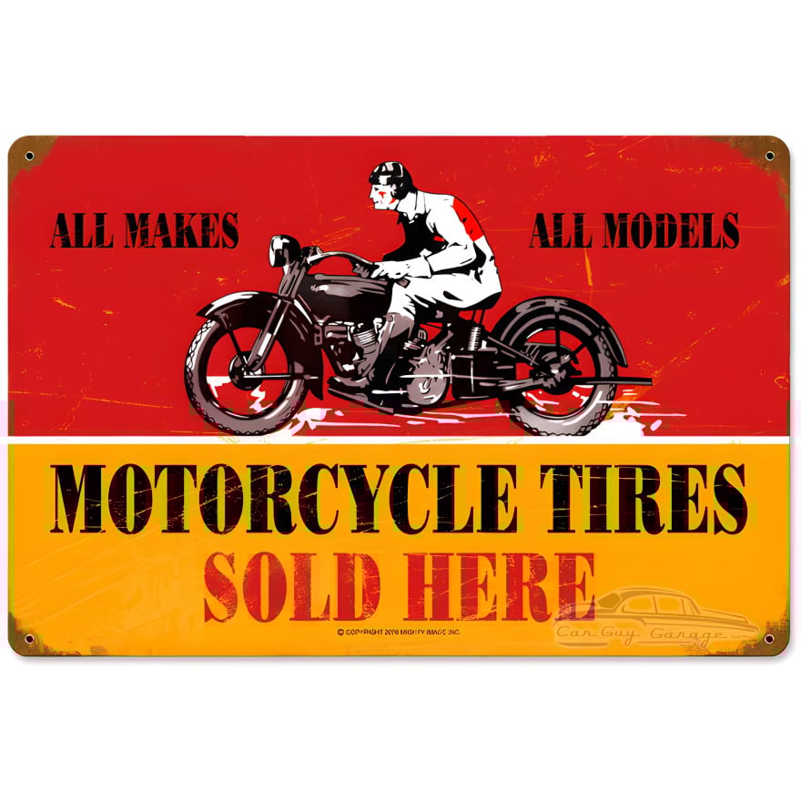 Motorcycle Tires Metal Sign - 18" x 12"