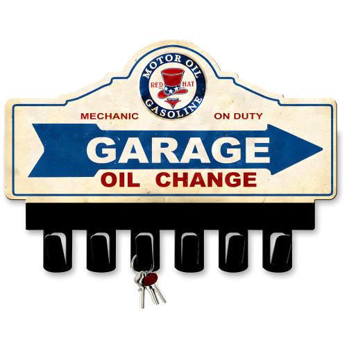 Red Hat Motor Oil Gasoline Key Hanger Metal Sign - 14" x 10"