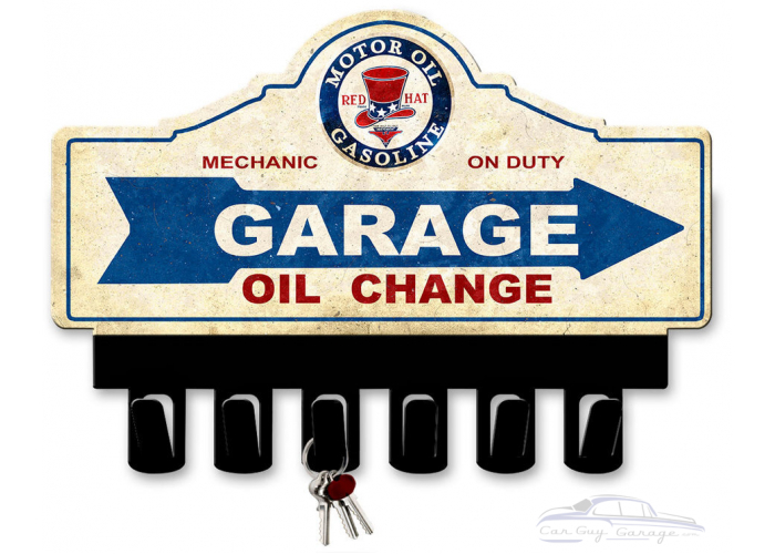 Red Hat Motor Oil Gasoline Key Hanger Metal Sign - 14" x 10"