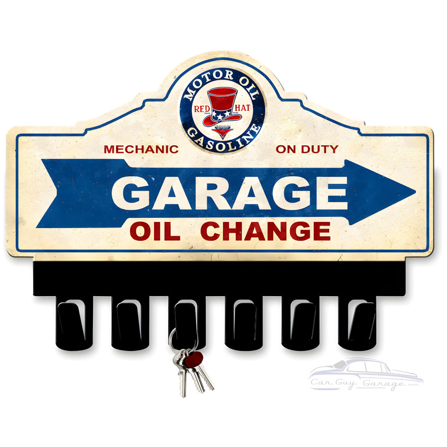 Red Hat Motor Oil Gasoline Key Hanger Metal Sign - 14" x 10"