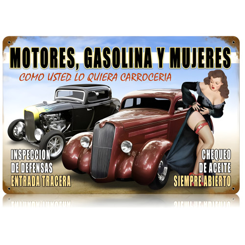 Motors y Mujeres Metal Sign - 12" x 18"