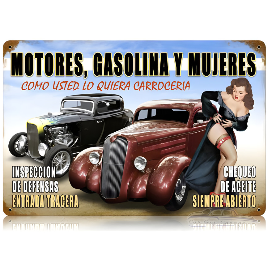 Motors y Mujeres Metal Sign - 12" x 18"